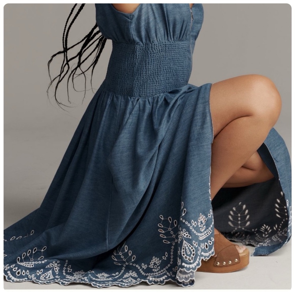 NWT Anthropologie The Tommie Denim Eyelet Trim Dress, M - Picture 9 of 13
